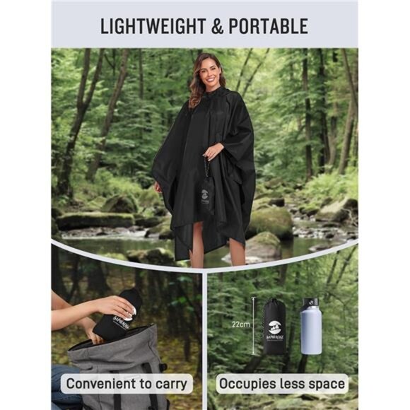 Hooded Rain Poncho Waterproof Raincoat Jacket for Men Women Adults - Picture 5 of 7